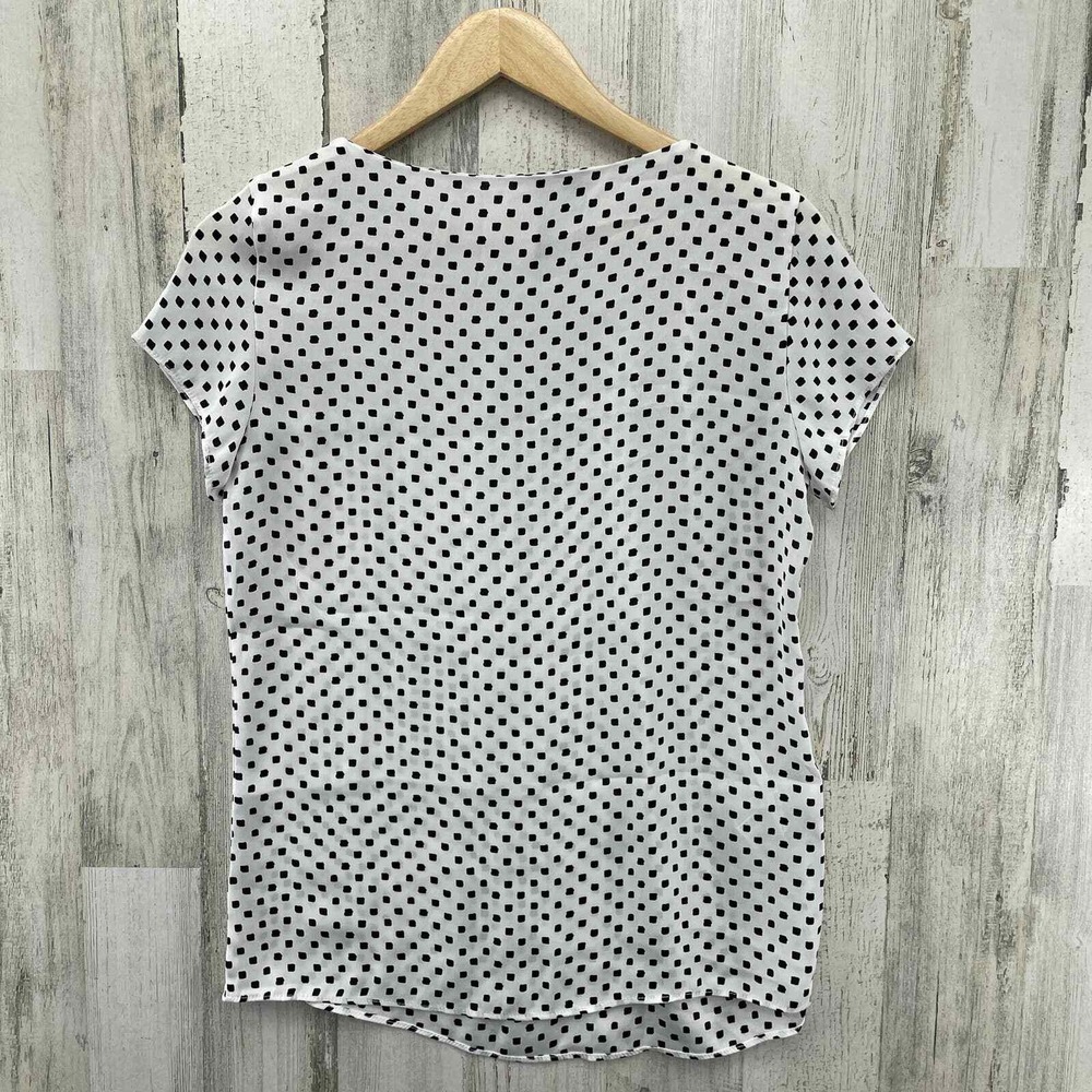 Mango Basics Career Blouse Womens XS White Black Polka Dot Polyester Gathered - Picture 6 of 10